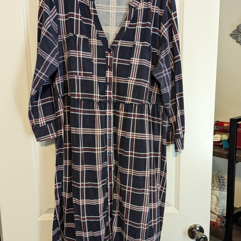 Torrid Navy Plaid Long Sleeve Dress